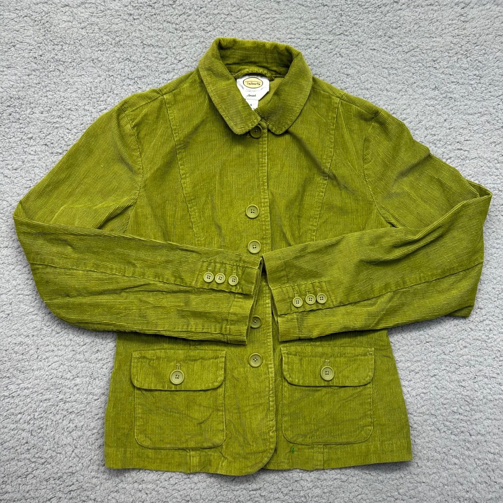 Talbots Women 6 Green Corduroy Stretch Button Front Flap Pocket Blazer Jacket
